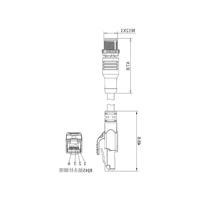 M12 4Pin D-coded公头直型转RJ45公头直型、双端预铸PVC非柔性电缆、带屏蔽、黄色护套、0C4168-XXX